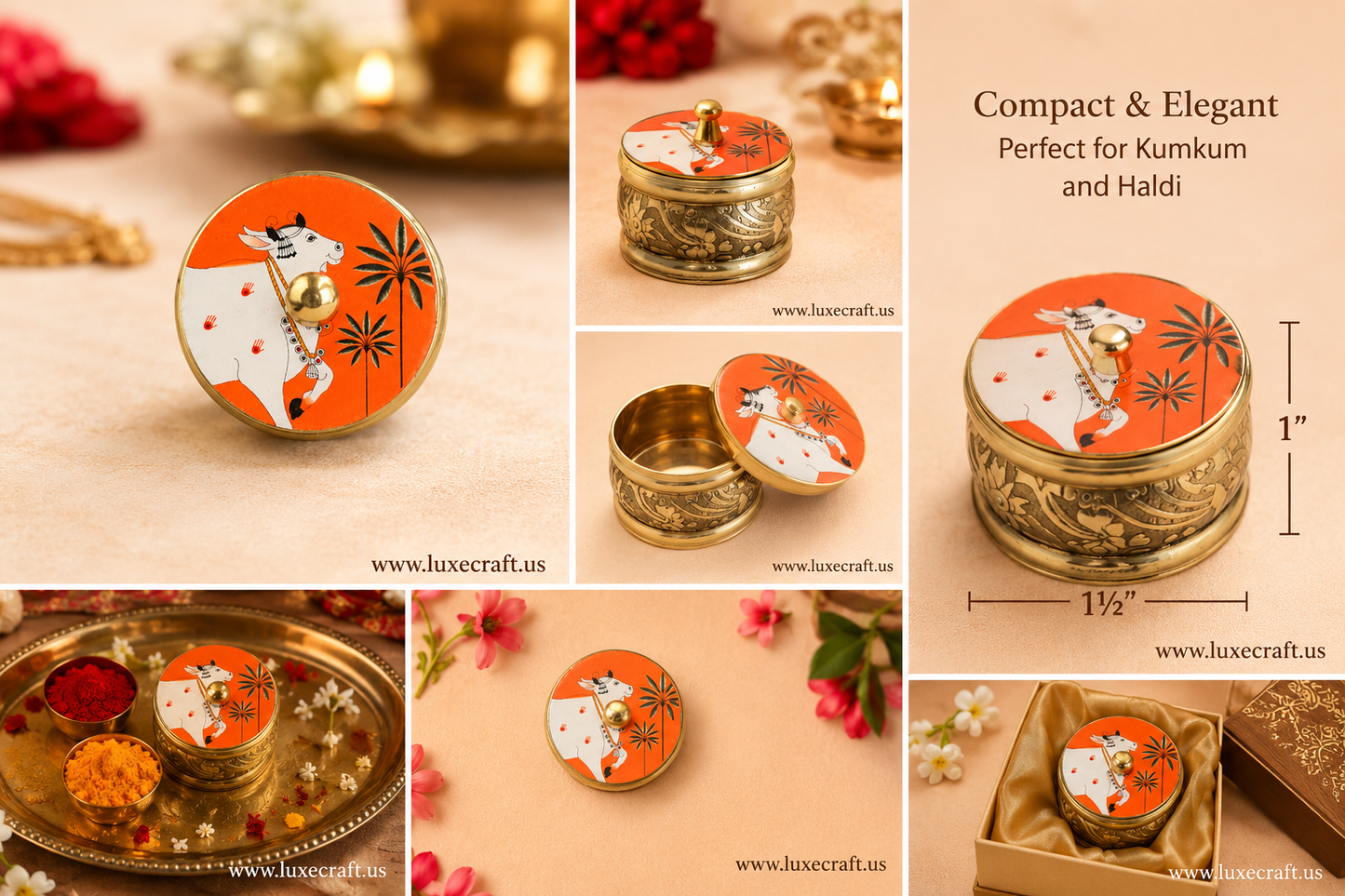 Brass Pichwai Cow Kumkum / Haldi Box