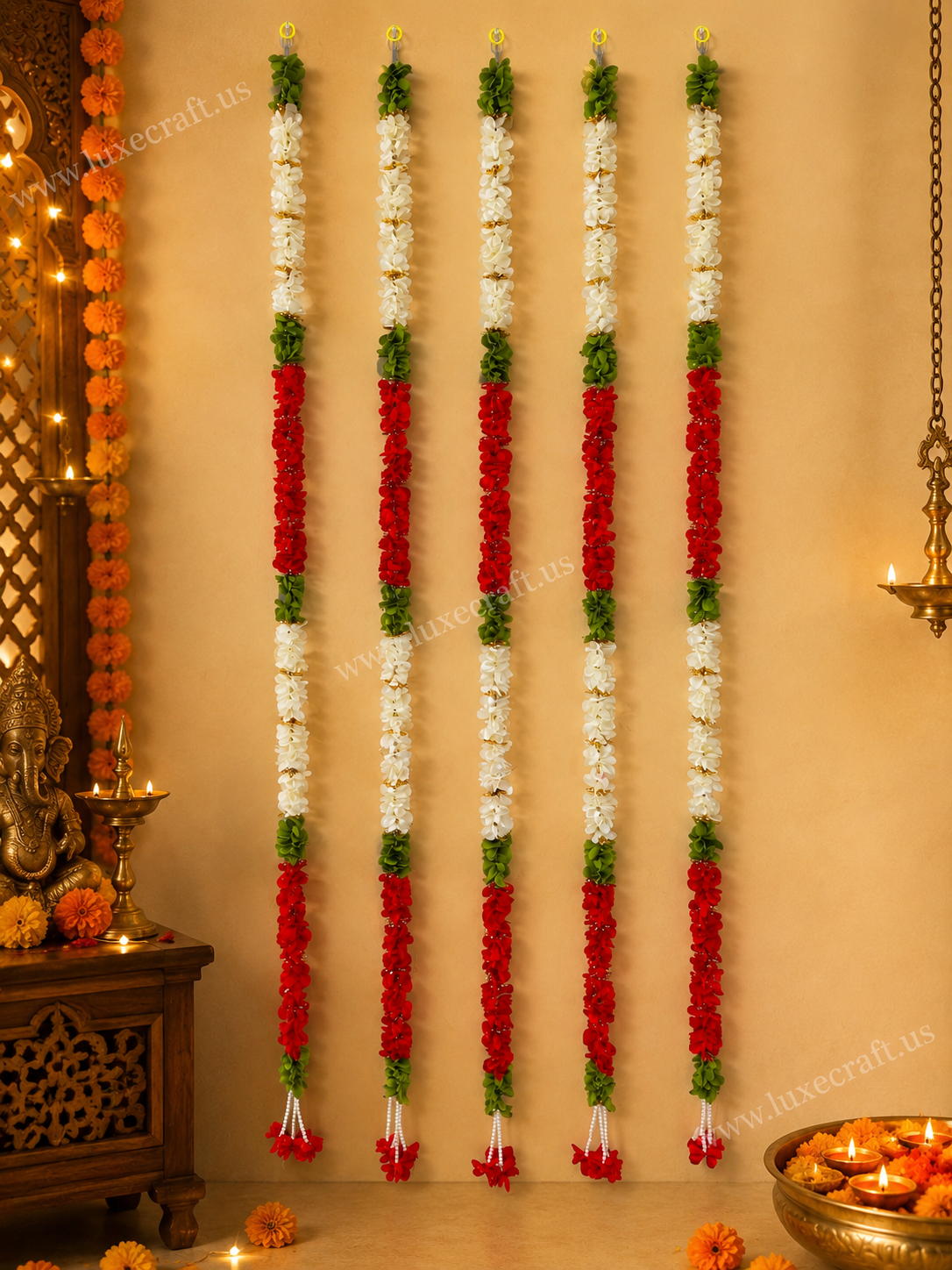 Red & White Artificial Flower Garland (priced per hanging)