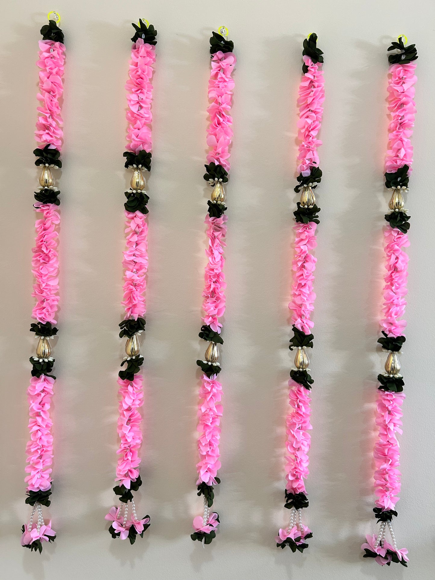 Pink Flower & Pearl Drop Garland with Green Foliage