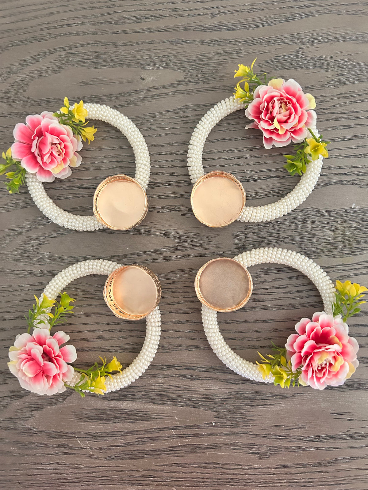 Pearl Ring Tealight Holder with Pink Blossom