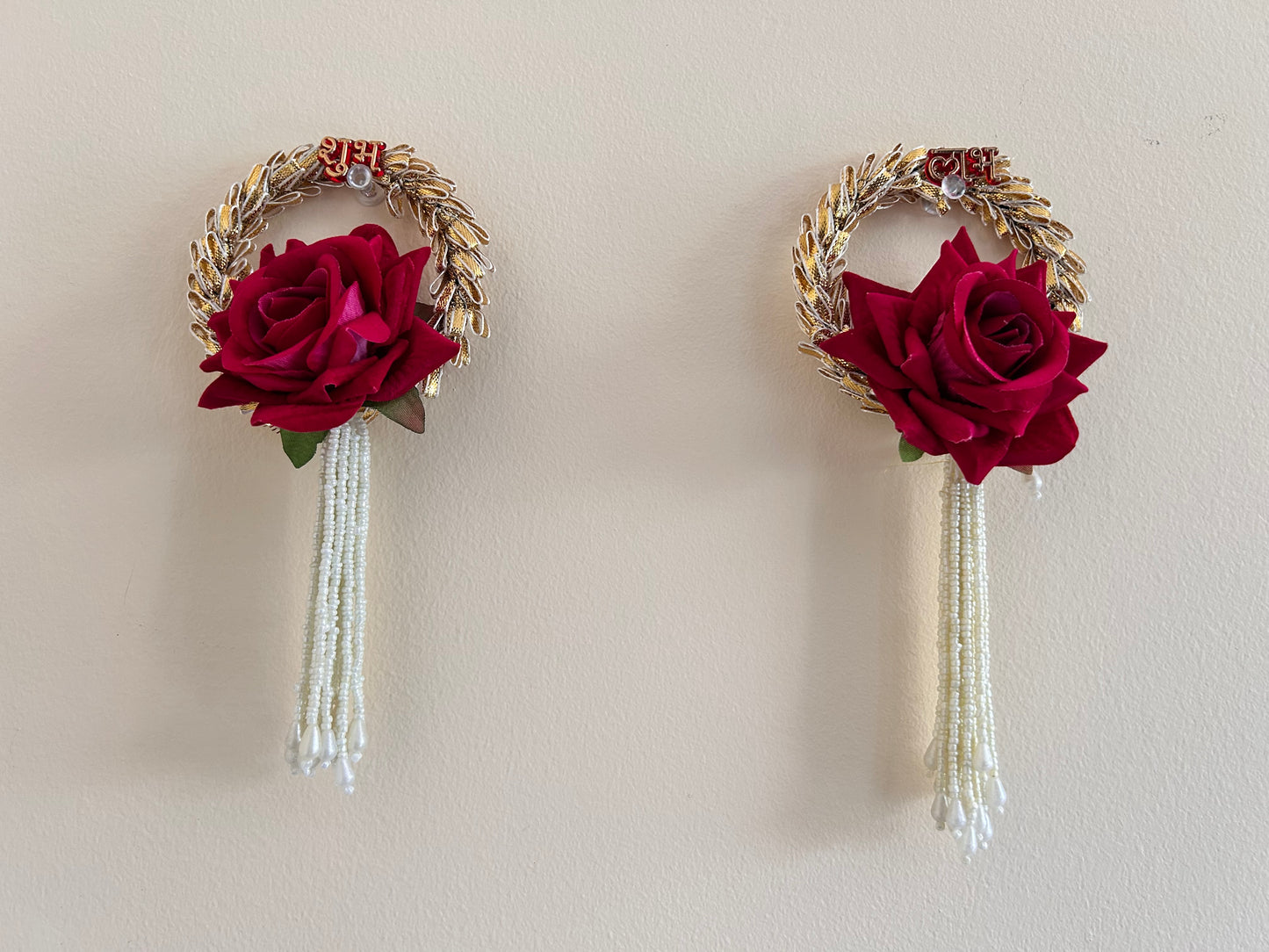 Shubh Labh Mini Rose Wreath Hanging (Pair, 3")