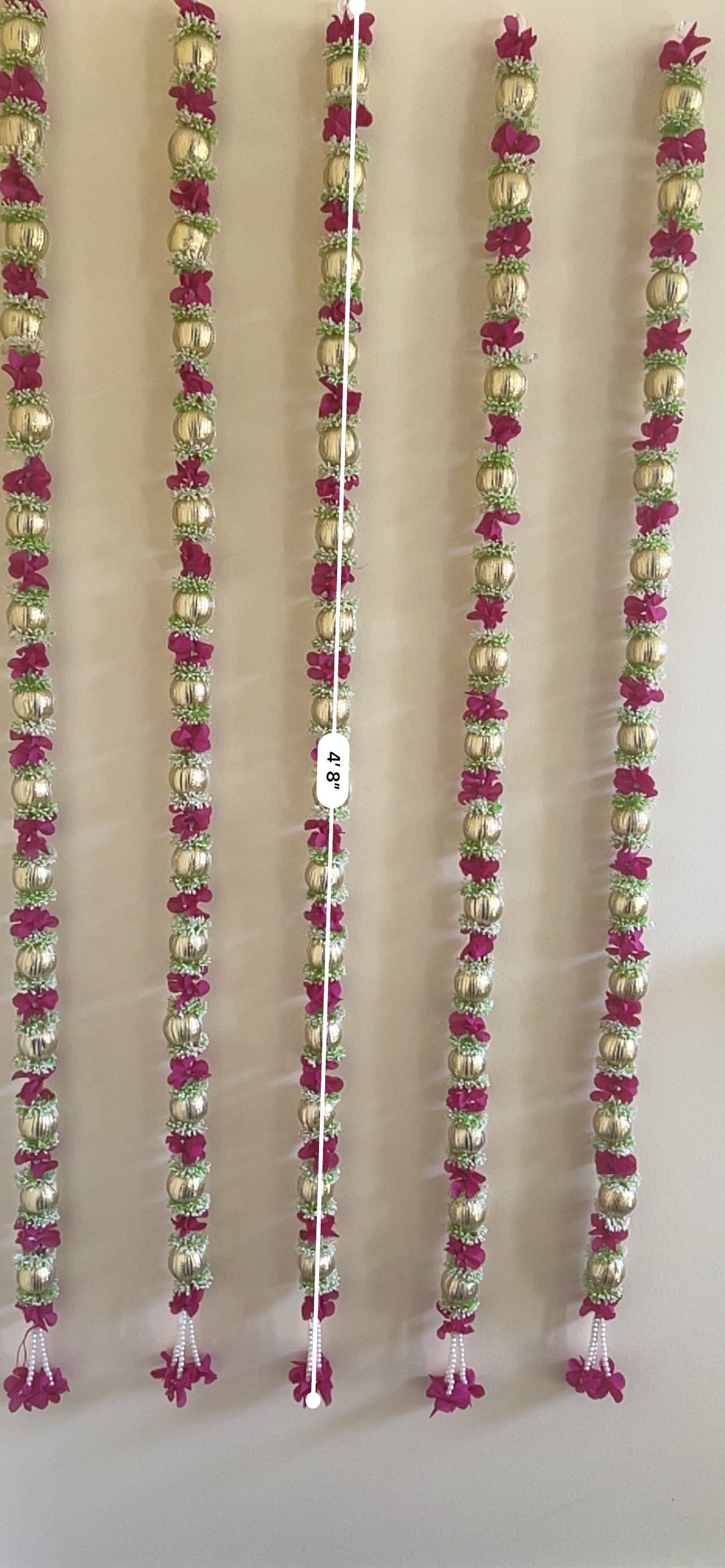 Golden Big Bead Floral Hanging Garland – Pack of 10