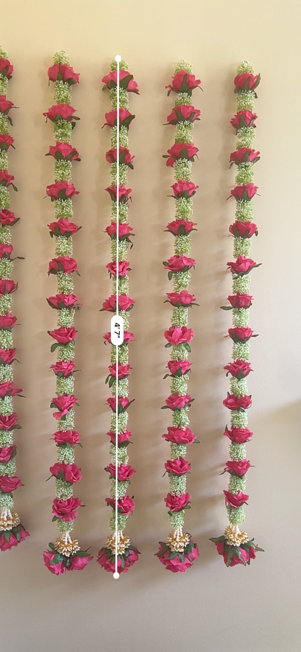 Pink Rose & Green Jasmine Bud Garland – Pack of 10