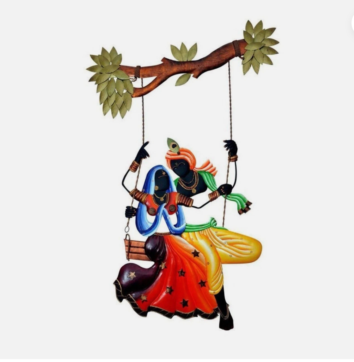 Wrought Iron Radha & Krishna on Swing Wall Hanging