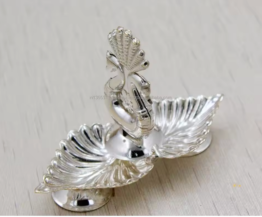Diwali Gift German Silver Peacock Design Haldi Kumkum Holder