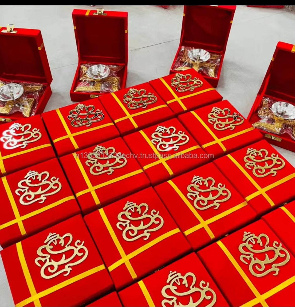 Premium Red Velvet Ganesh Gift Box with Swastik Diya