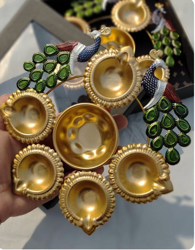 Royal Peacock Multi‑Diya Urli – Premium Decorative Pooja & Festive Centerpiece