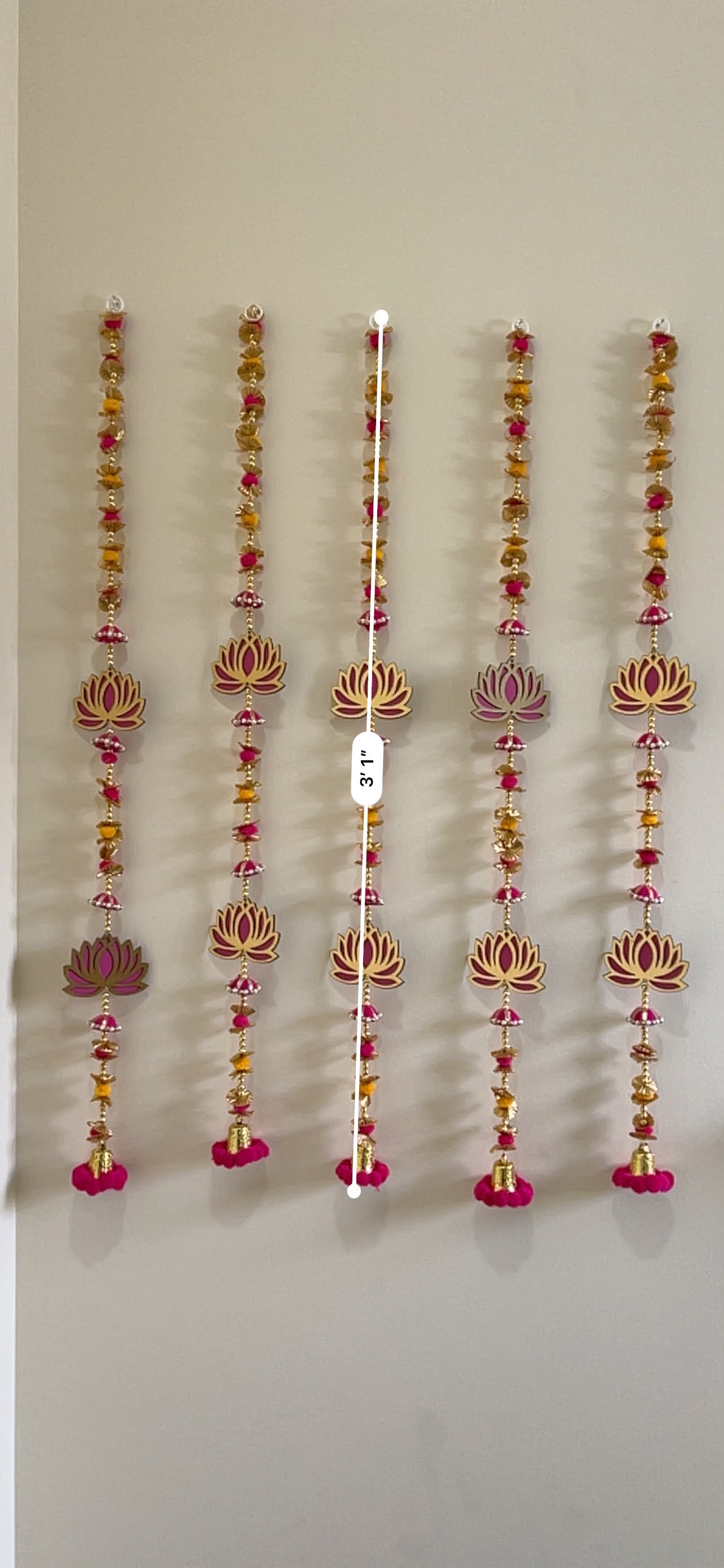 Triple Lotus Gota Ring Door Hanging with Bell – Handcrafted Festive Décor