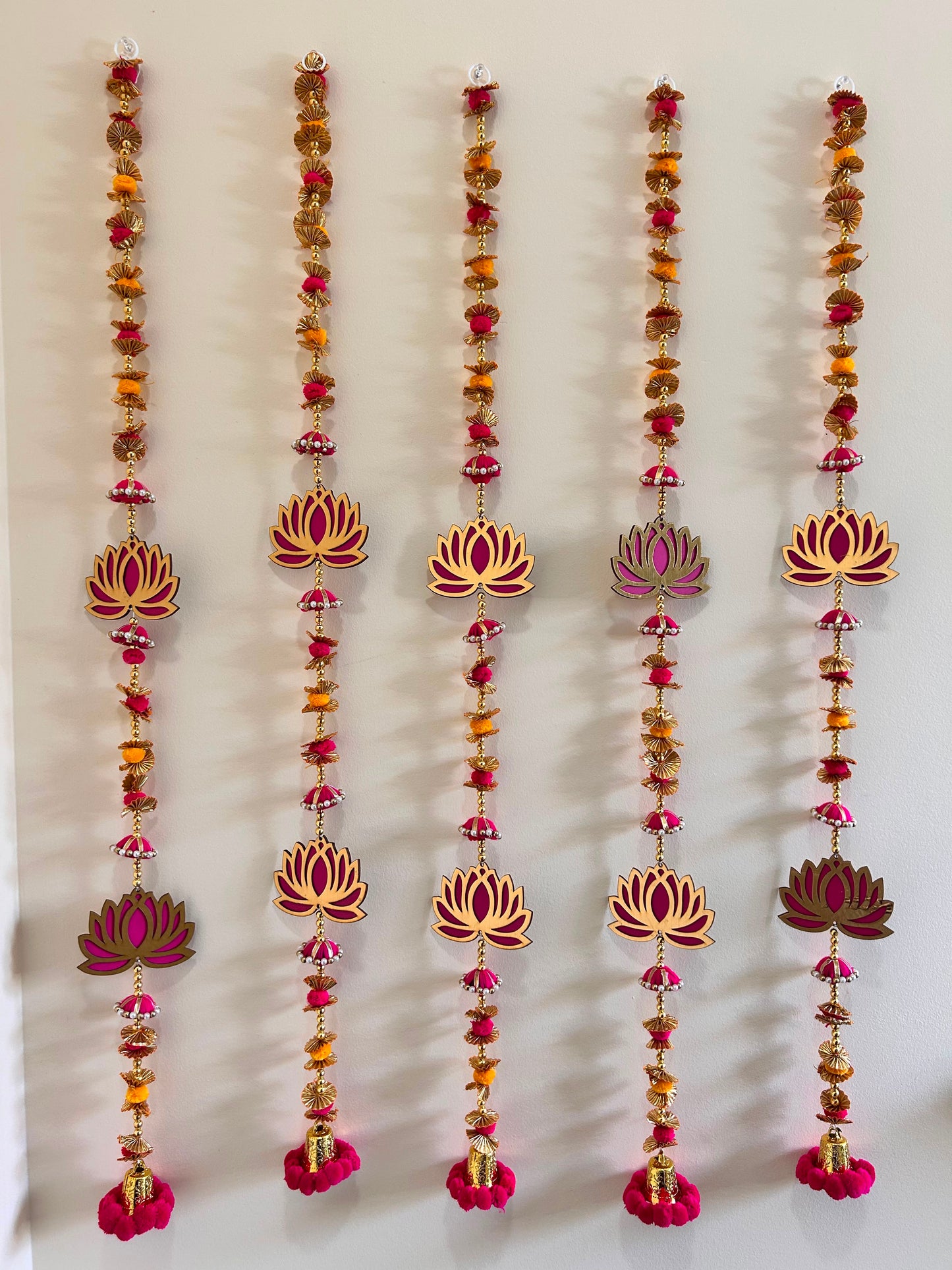 Gold Lotus & Marigold Bell Door Hanging – Handcrafted Festive Décor