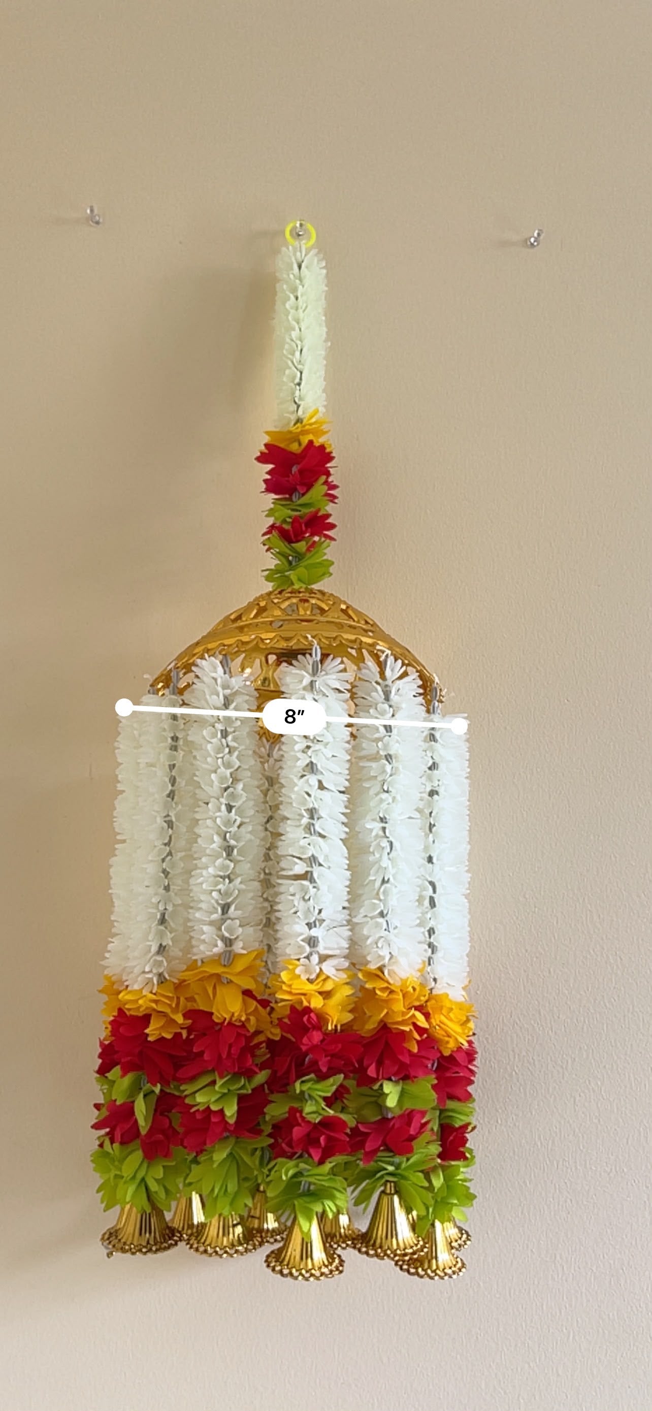 White Jasmine Floral Jhumar Hanging with Golden Dome – Handcrafted Festive Décor