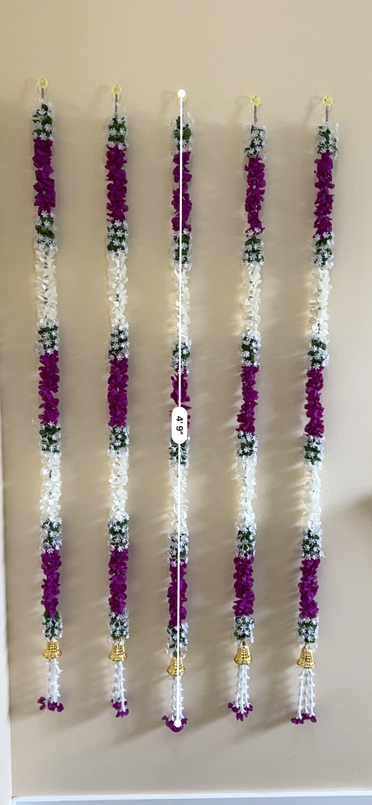 Purple & White Artificial Flower Garland with Bell