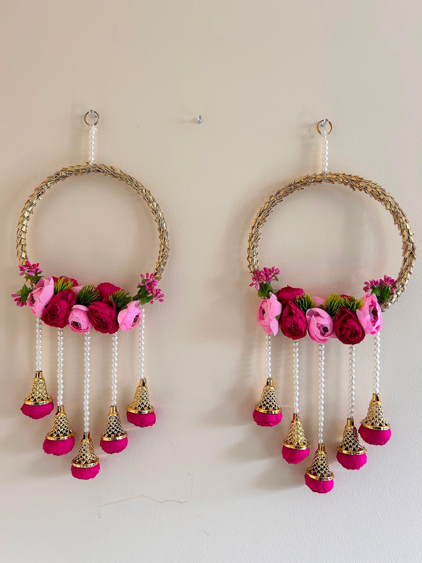 Pink Rose Wreath Door Hanging Pair