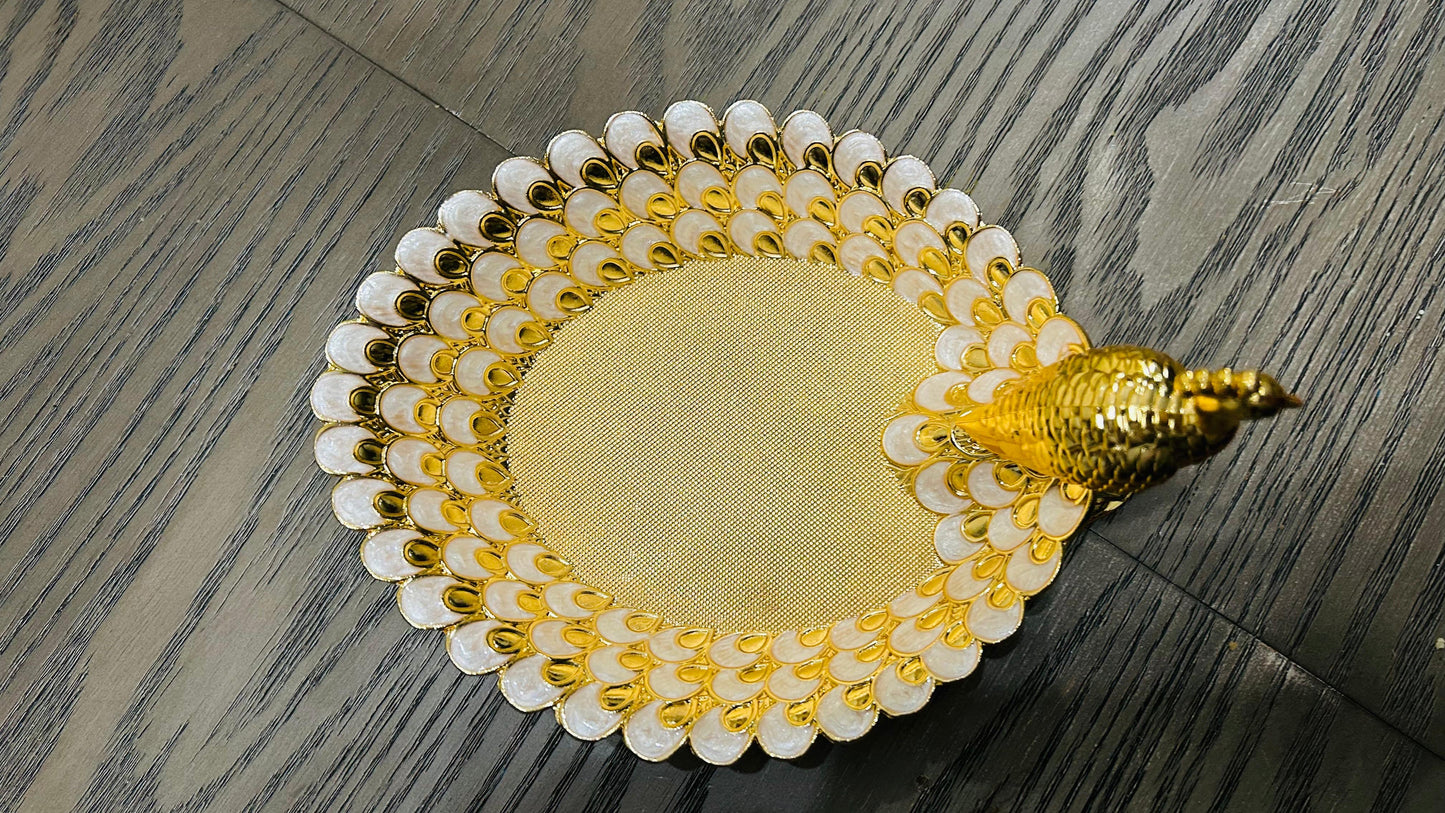 Gold Peacock Enamel Serving Tray| Diwali | Housewarming | party | Varalakshmi | Navratri| Christmas