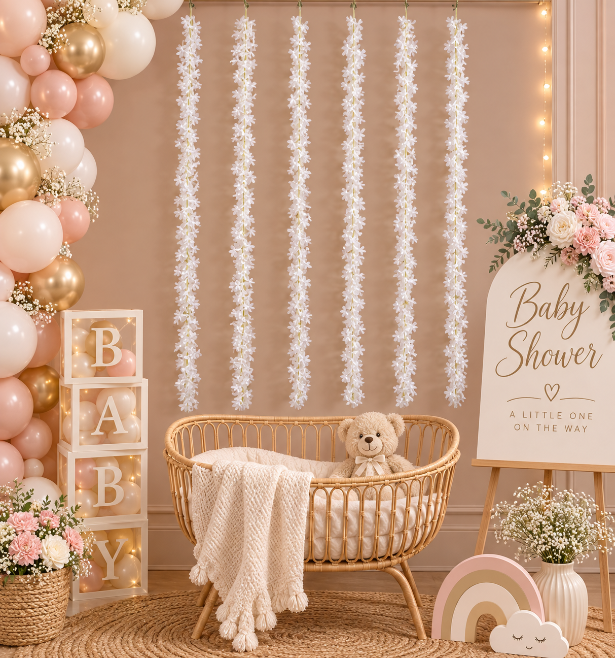 White Blossom Vine Garland – Pack of 5
