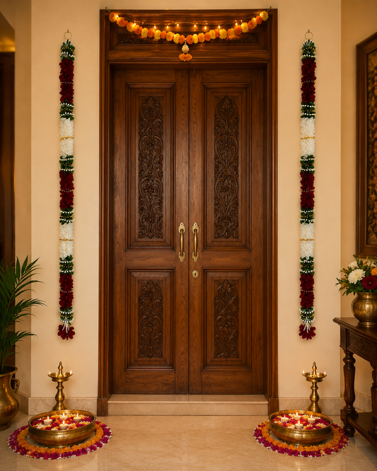 Maroon & White Artificial Flower Garland – Pack of 2