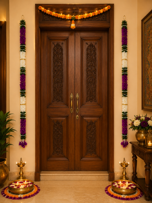 Purple & White Artificial Flower Garland – Pack of 2