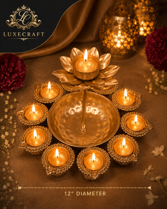 Golden Lotus Diya Urli Tealight Stand