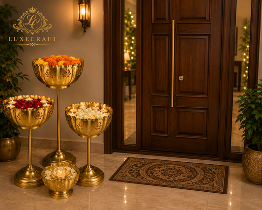 Lotus Standing Urli Set with Gold Finish