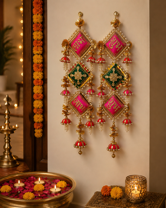 Shubh Labh Beaded Toran Wall Hanging (Set of 2)