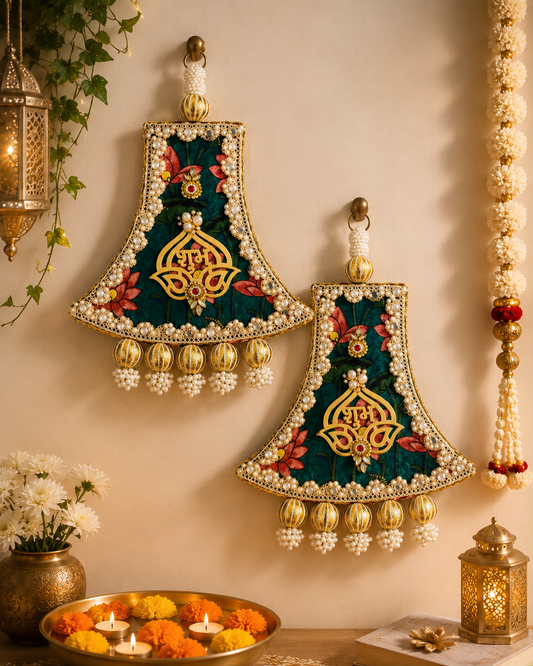 Shubh Labh Lotus Wall Hanging (Set of 2)