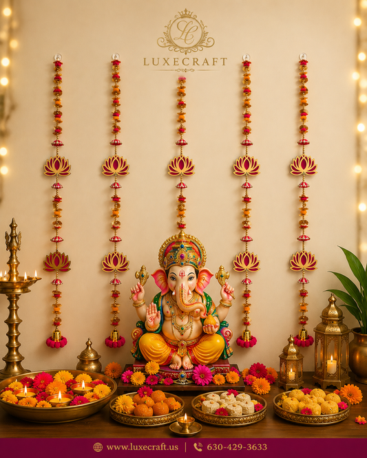 Gold Lotus & Marigold Bell Door Hanging – Handcrafted Festive Décor