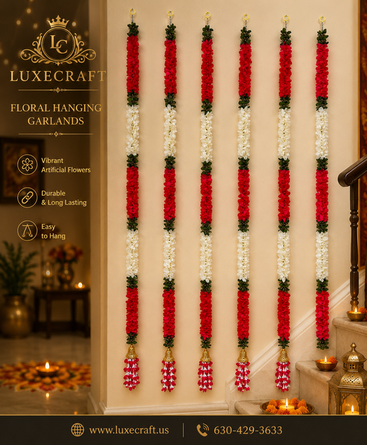 Deep Pink & White Artificial Flower Garland – Pack of 12