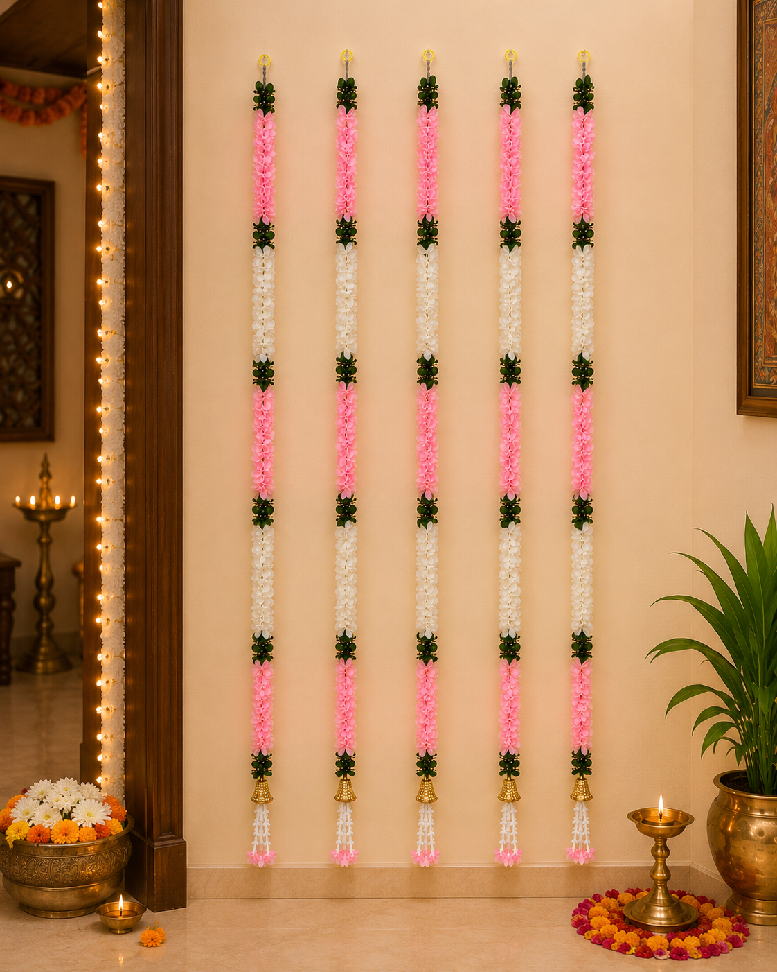 Soft Pink & White Artificial Flower Garland – Pack of 12