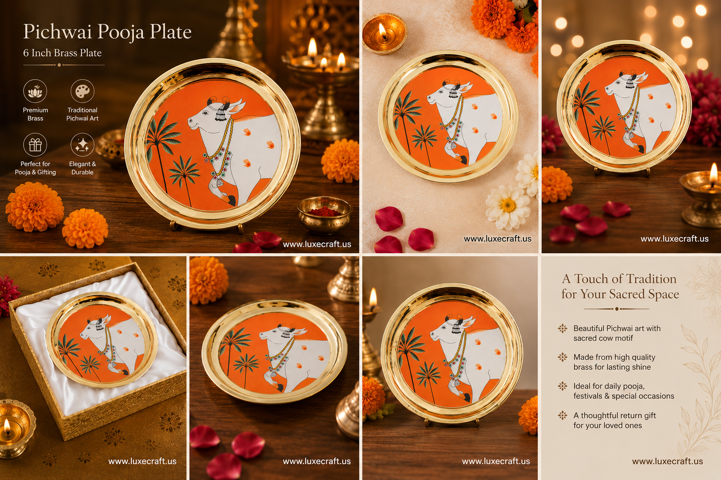 Brass Pichwai Cow Pooja Plate | Diwali | House warming | Indian Gifts | Navratri