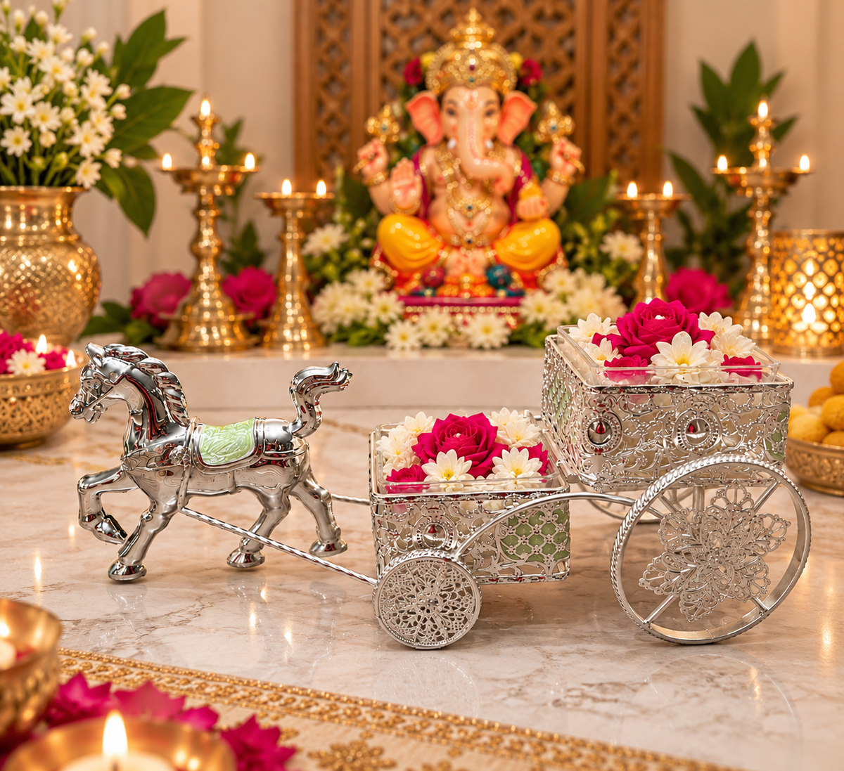 Horse & Carriage Serving Cart with Glass Bowls
