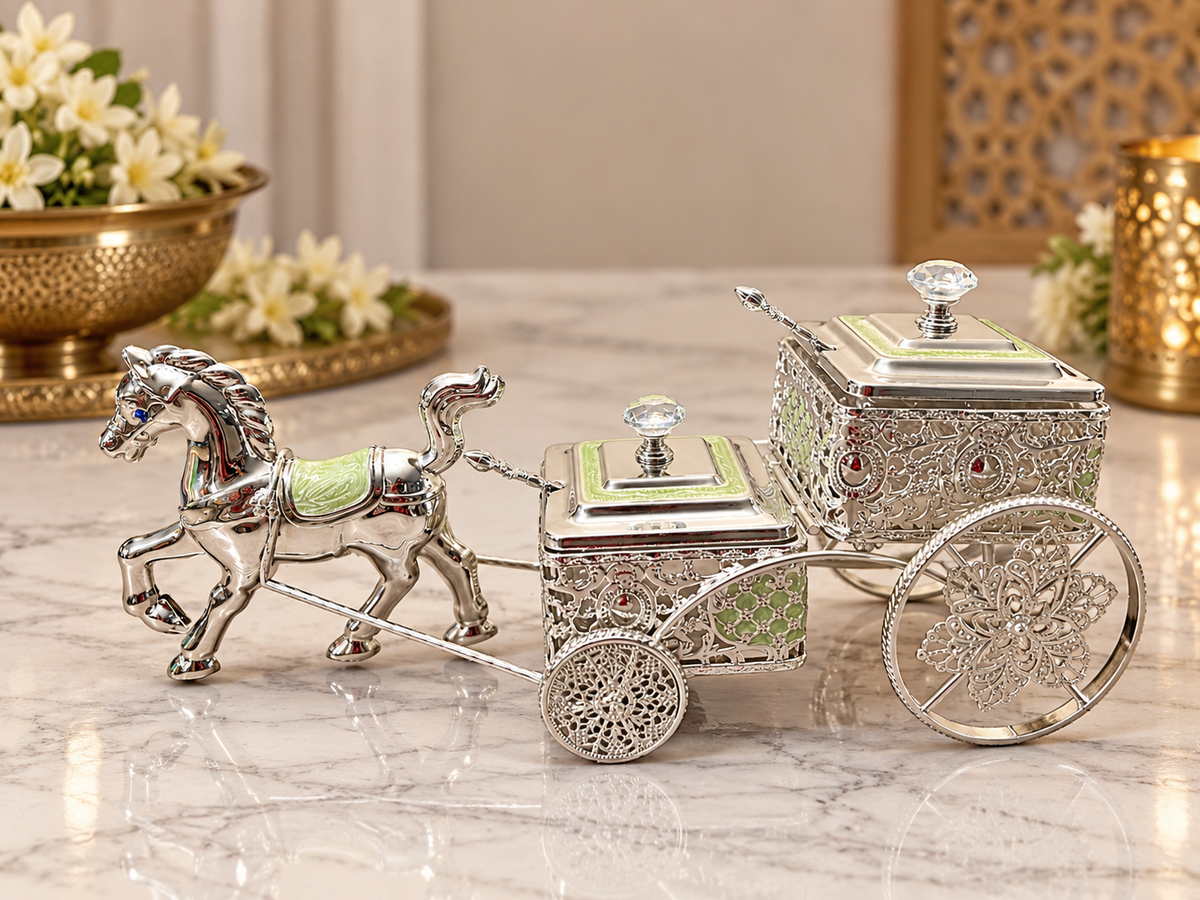 Horse & Carriage Serving Cart with Glass Bowls