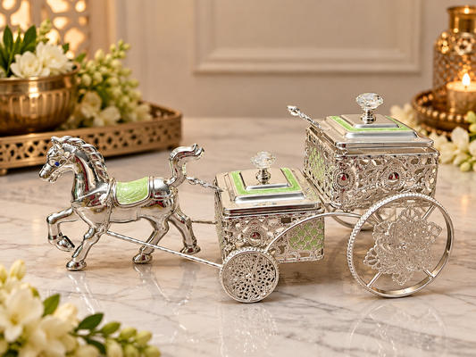Horse & Carriage Serving Cart with Glass Bowls