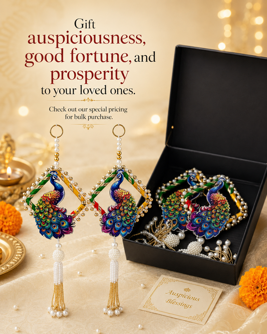 Peacock Diamond Frame Hanging with Pearl Tassel – Pair