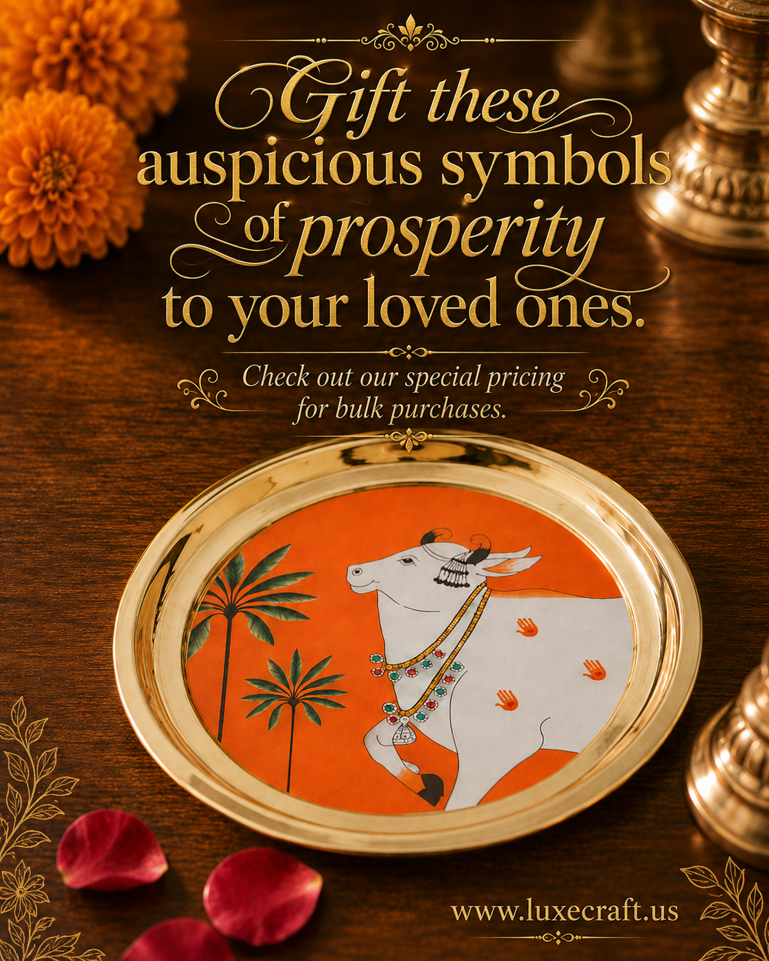 Brass Pichwai Cow Pooja Plate | Diwali | House warming | Indian Gifts | Navratri