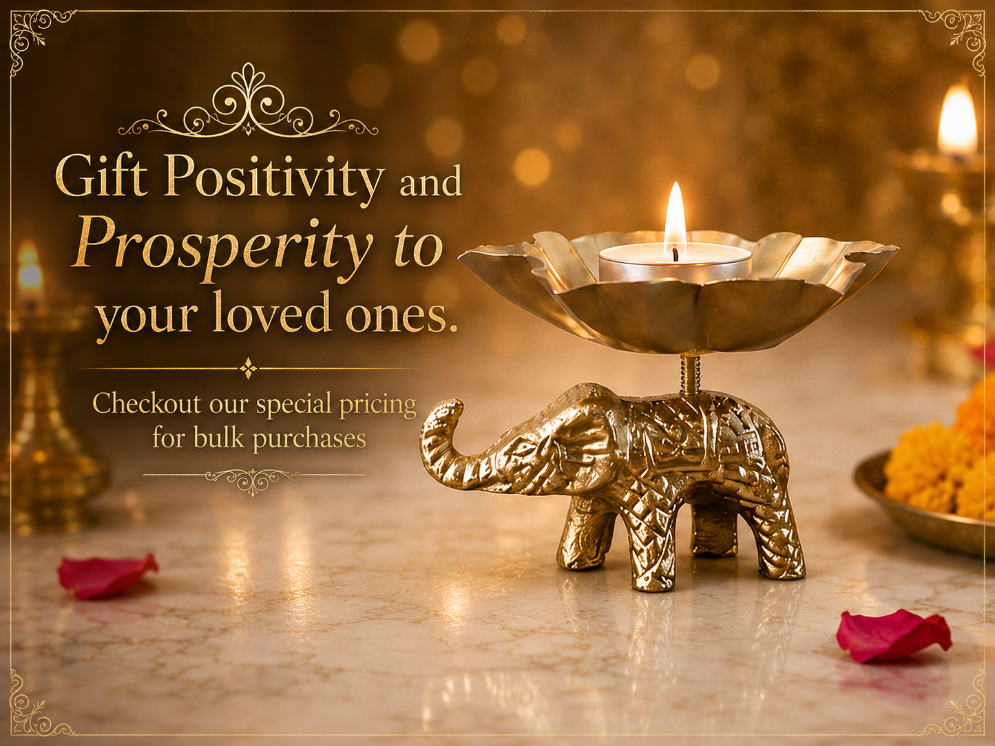 Brass Elephant Lotus Tea-Light Holder