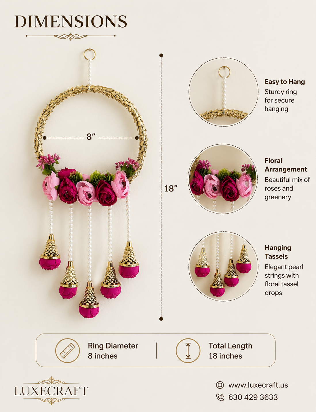 Pink Rose Wreath Door Hanging Pair
