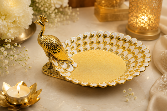 Gold Peacock Enamel Serving Tray| Diwali | Housewarming | party | Varalakshmi | Navratri| Christmas