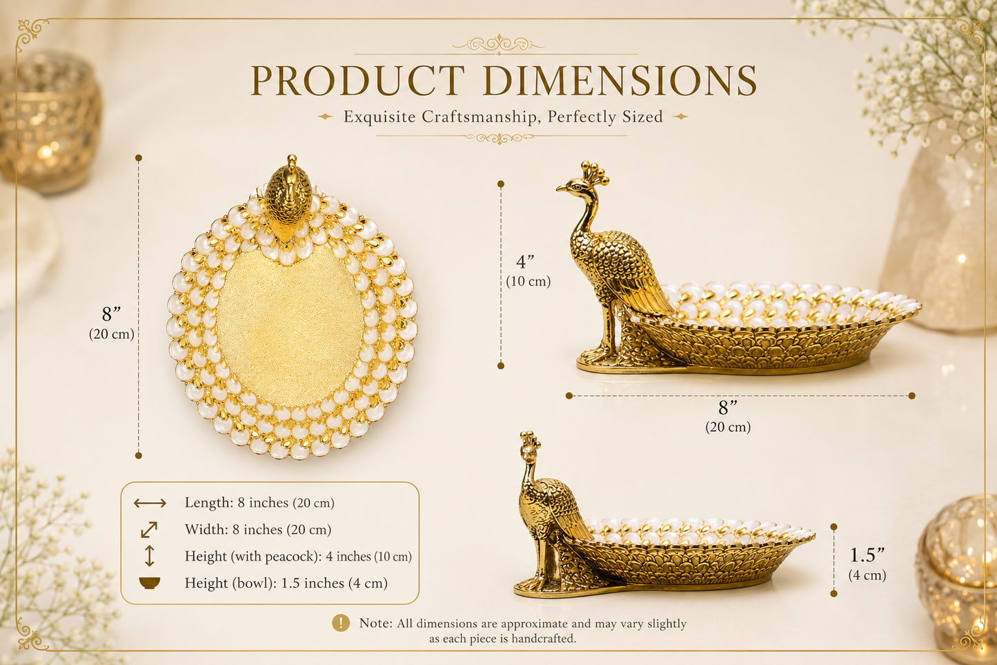 Gold Peacock Enamel Serving Tray| Diwali | Housewarming | party | Varalakshmi | Navratri| Christmas