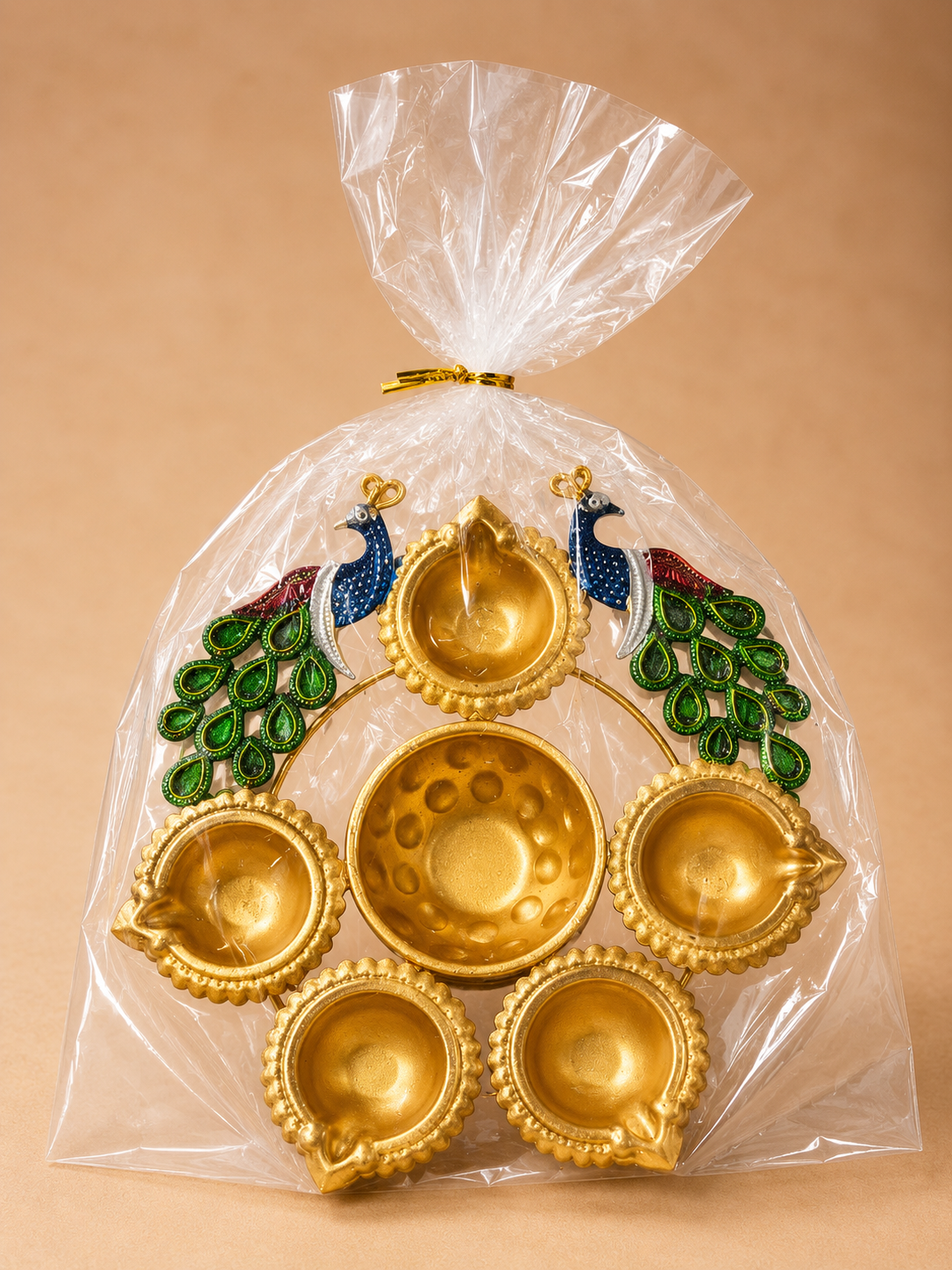 Royal Peacock Multi‑Diya Urli – Premium Decorative Pooja & Festive Centerpiece