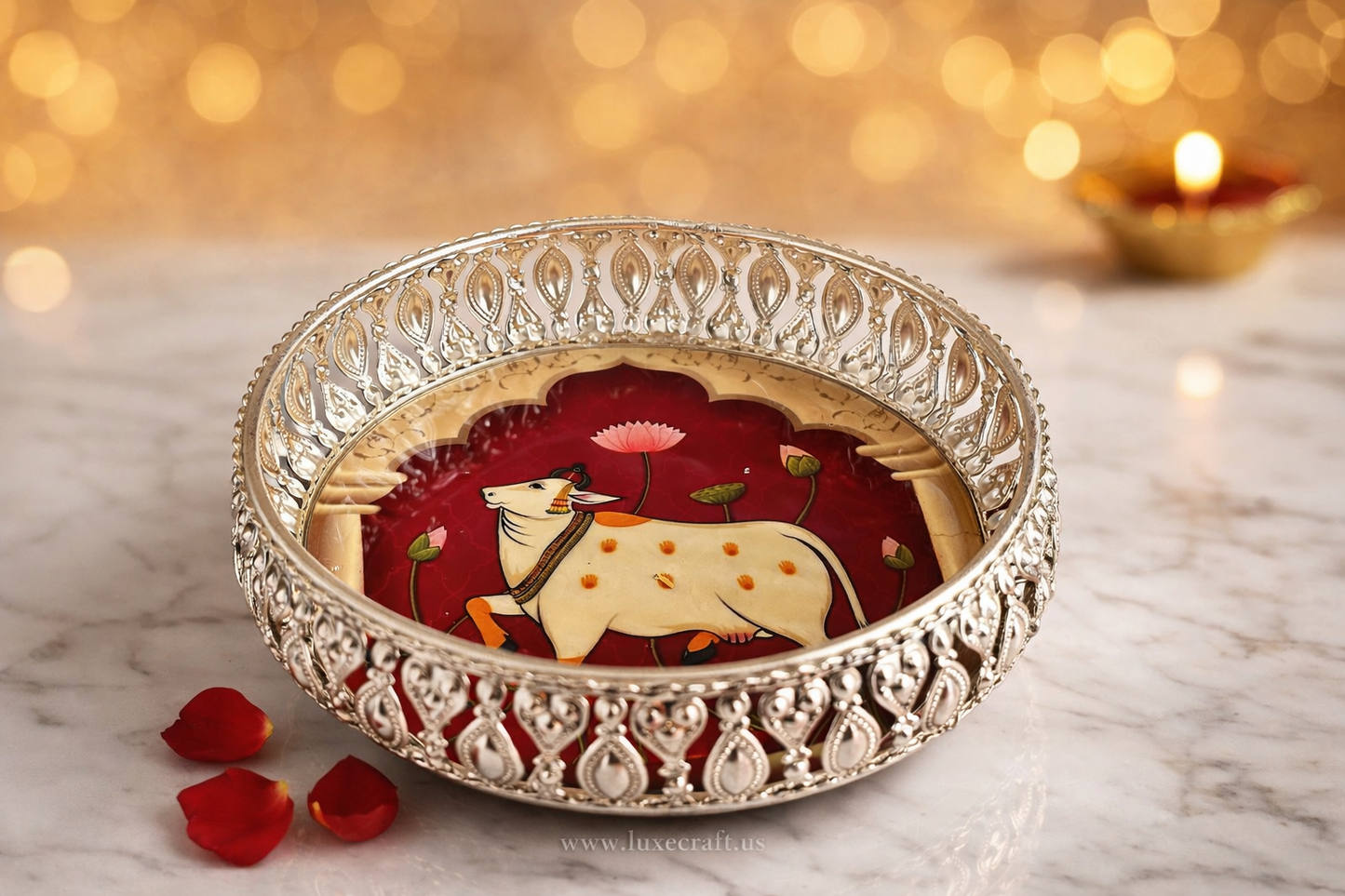 Pichwai German Silver Decorative Tray - 8"