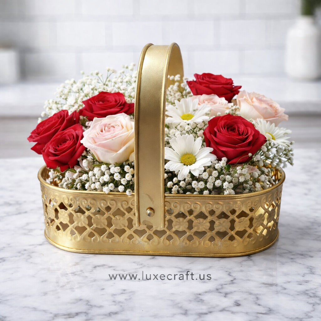 Golden Decorative Metal Basket 10" – Minimal Elegance, Timeless Charm