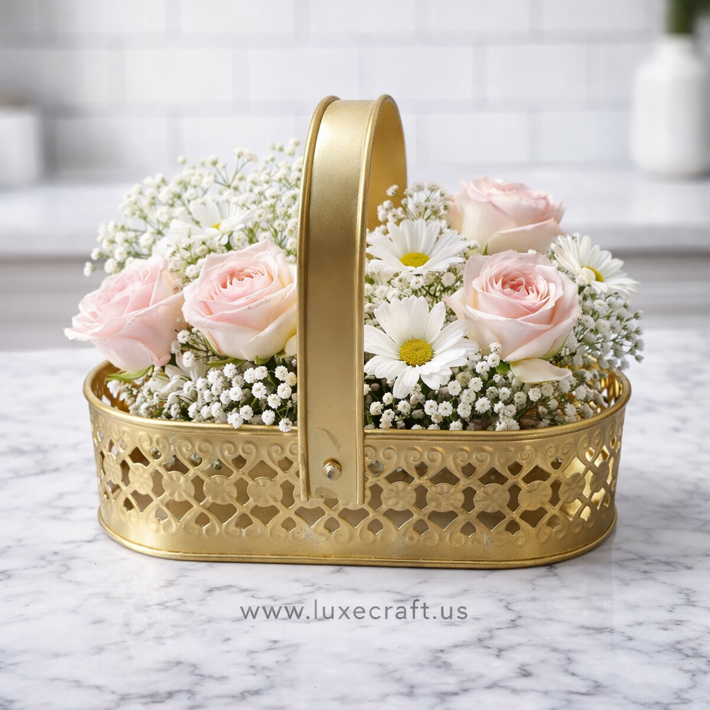 Golden Decorative Metal Basket 10" – Minimal Elegance, Timeless Charm