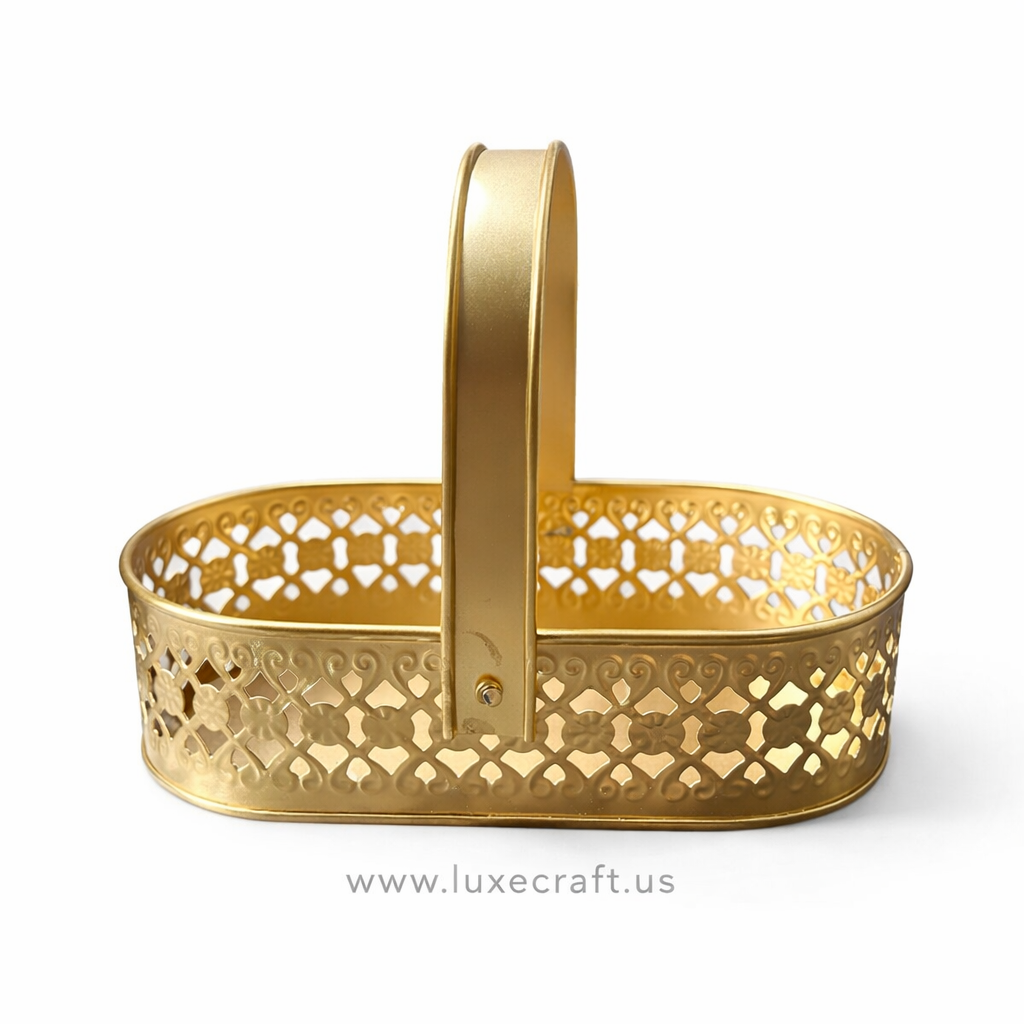 Golden Decorative Metal Basket 10" – Minimal Elegance, Timeless Charm