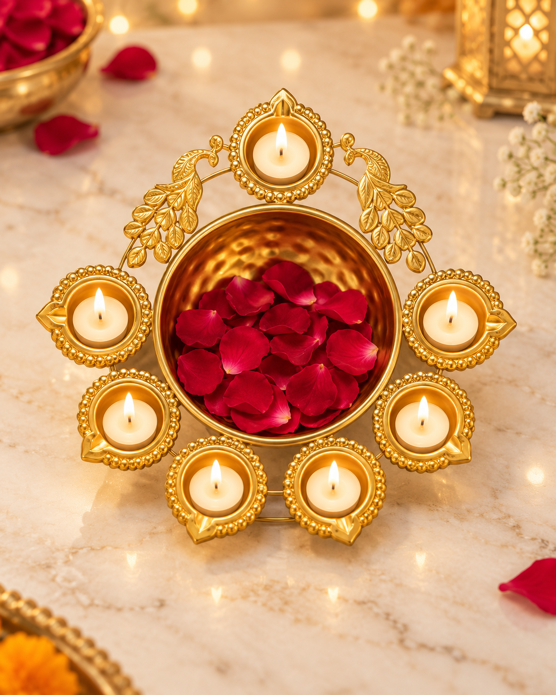 Peacock Urli Diya Platter – 10 Inch