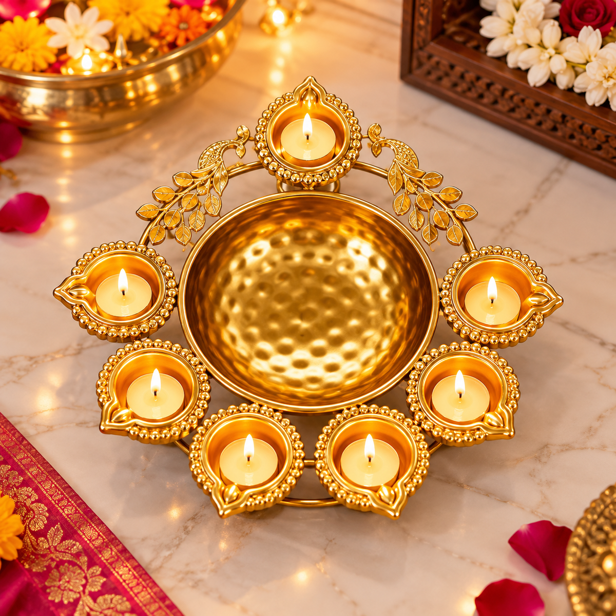 Peacock Urli Diya Platter – 10 Inch