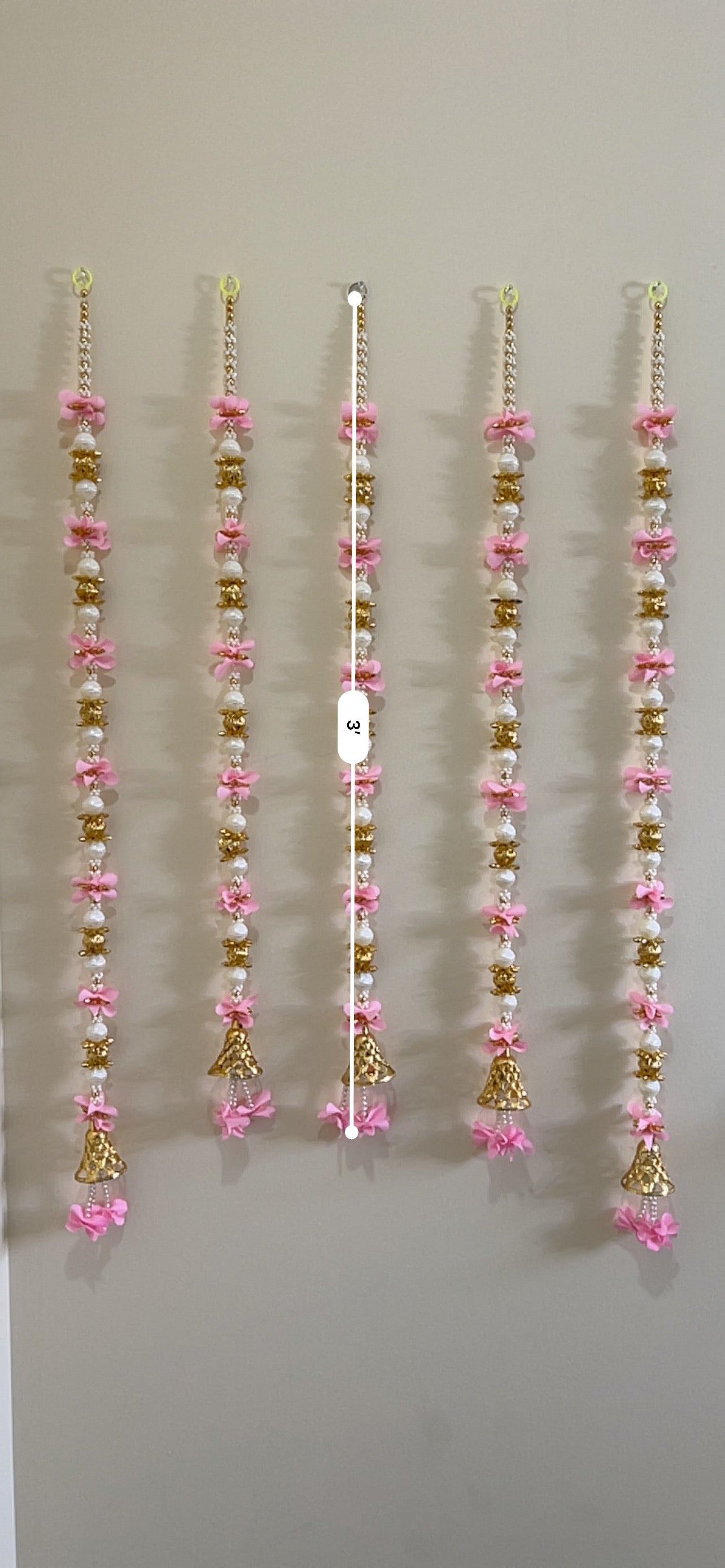 Pink Flower & Pearl Beaded Hanging with Golden Bell