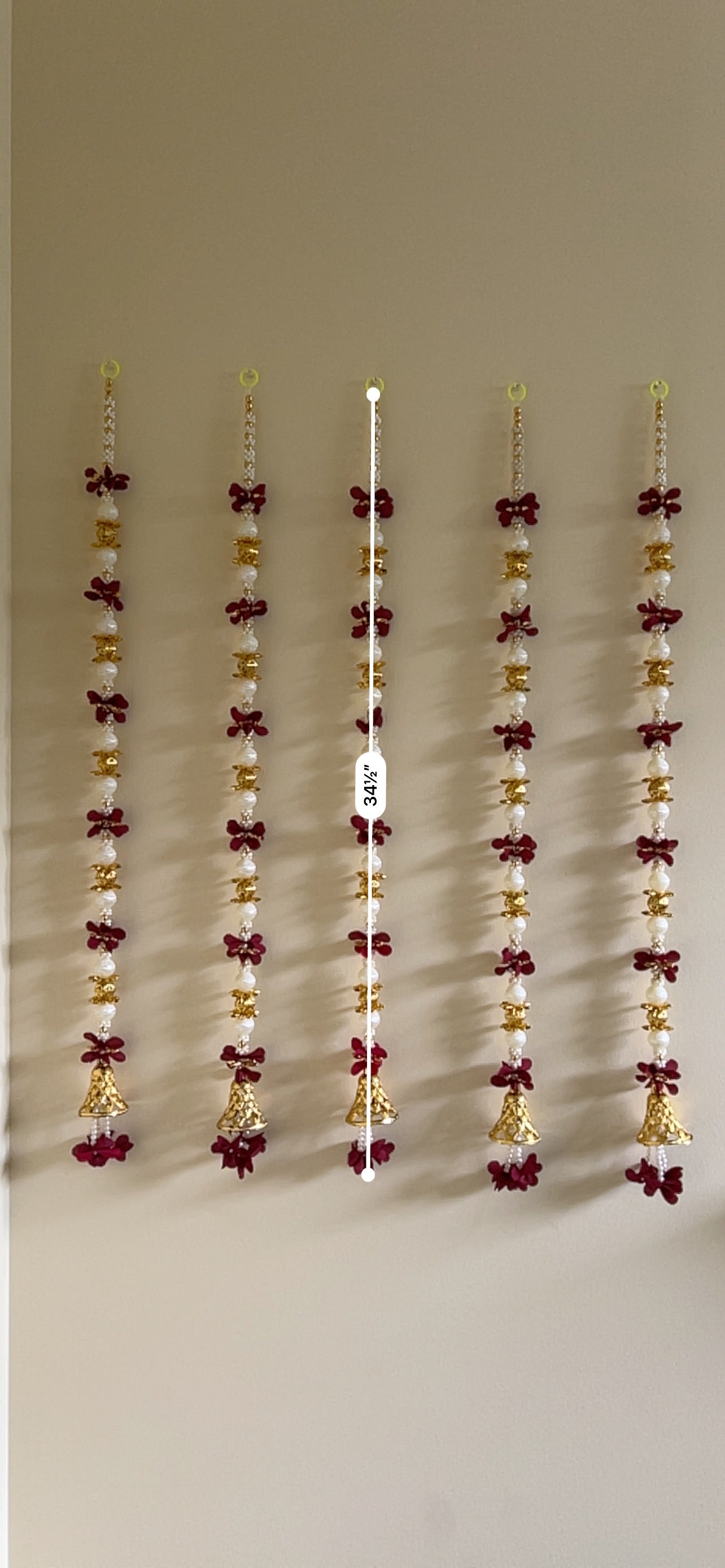 Maroon Flower & Pearl Beaded Hanging with Golden Bell