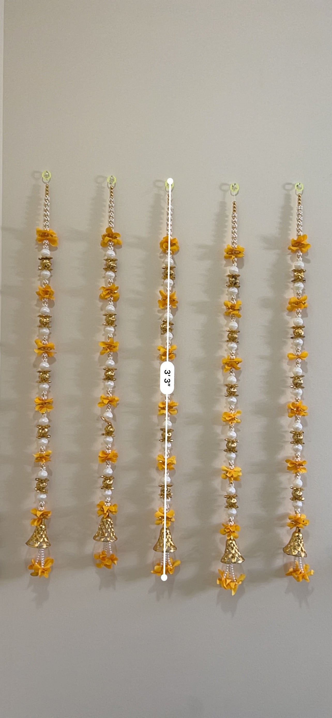Yellow Flower & Pearl Beaded Hanging with Golden Bell