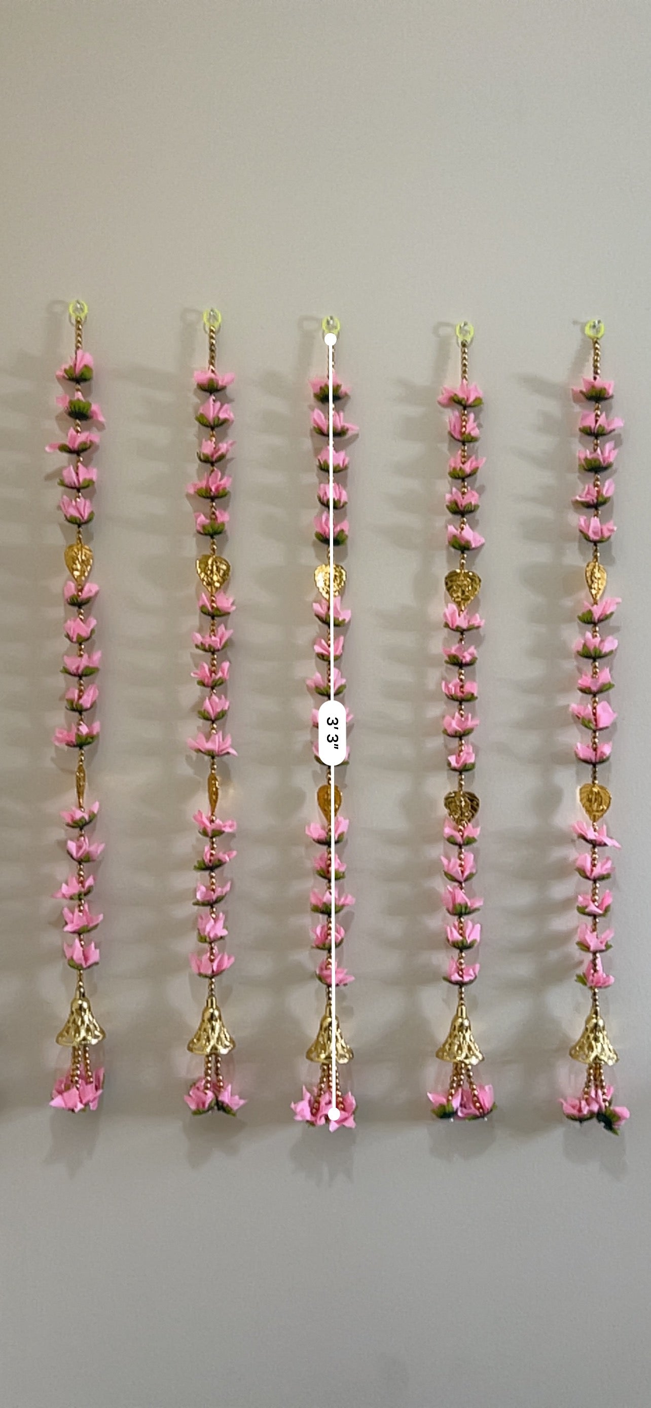 Pink Rose & Golden Leaf Hanging with Bell