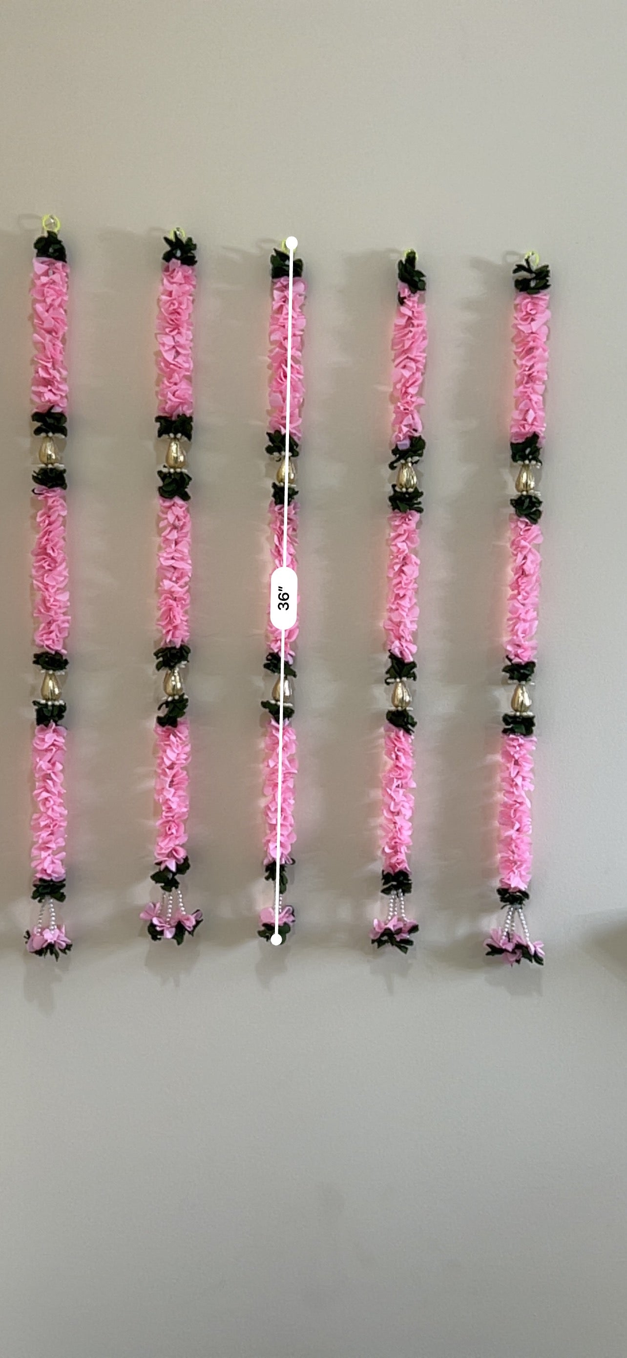 Pink Flower & Pearl Drop Garland with Green Foliage