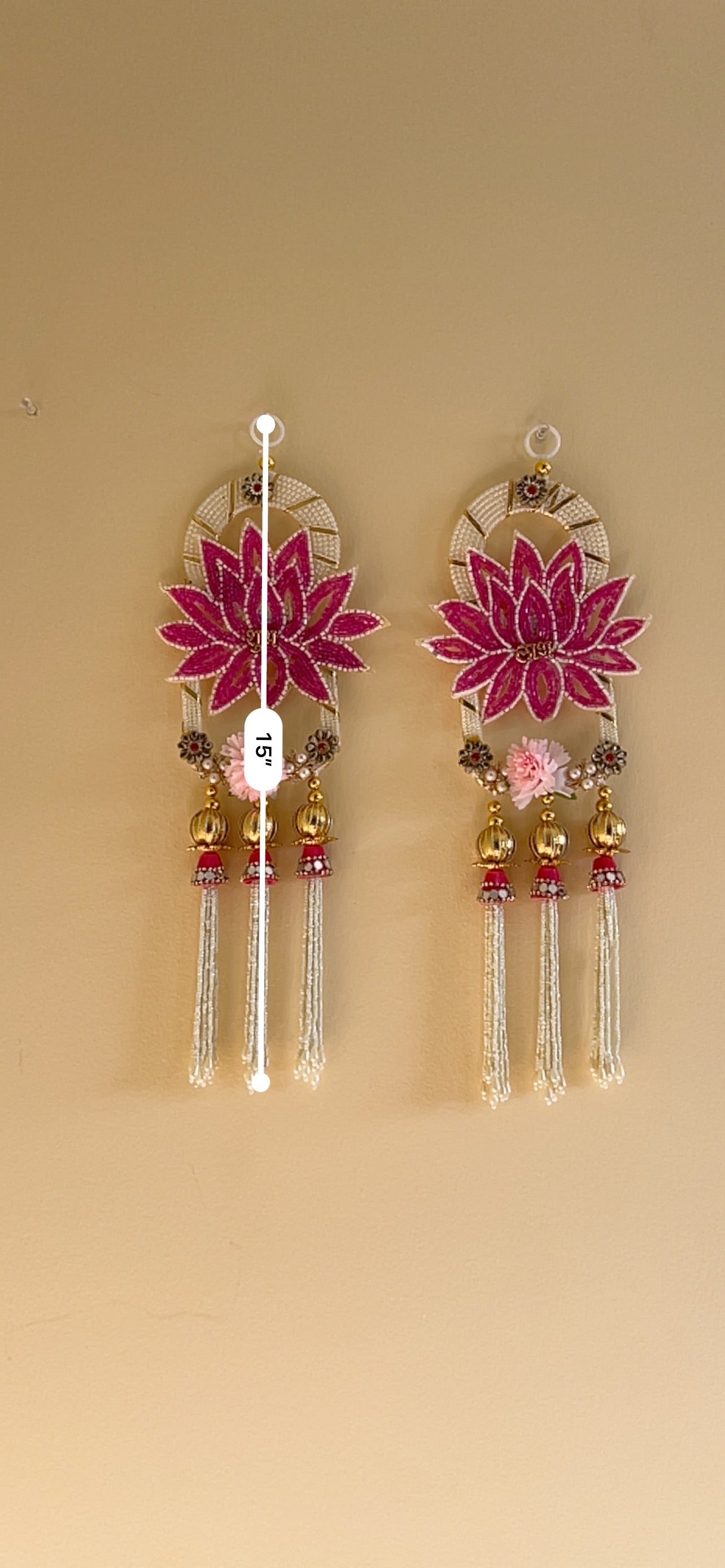 Shubh Labh Beaded Lotus Wall Hanging (Pair, 15")